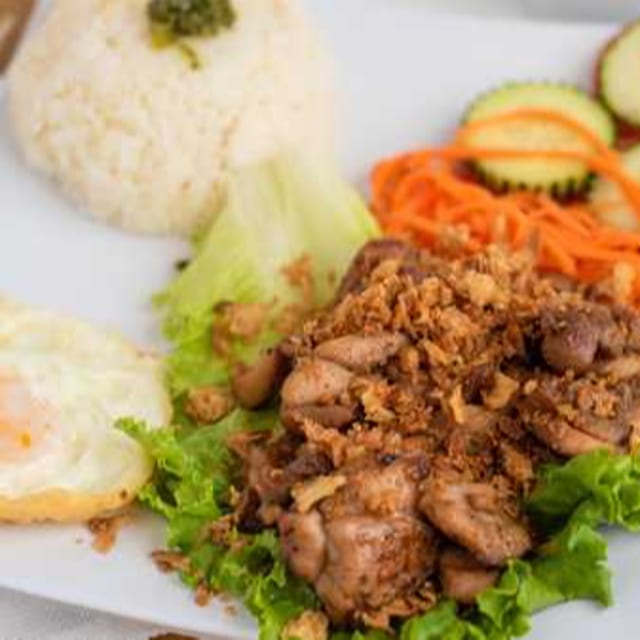 Char-Grilled Chicken Rice Plate.