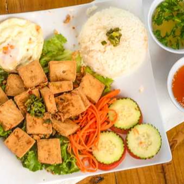 Char-Grilled Tofu Rice Plate.